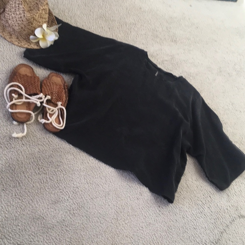 ZARA/BLACK-DROP SHOULDER WIDE 3/4 SLEEVE RELAXED FIT TOP - Picture 4 of 9